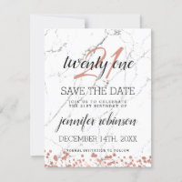 21st Birthday Save the Date Rose Gold Marble