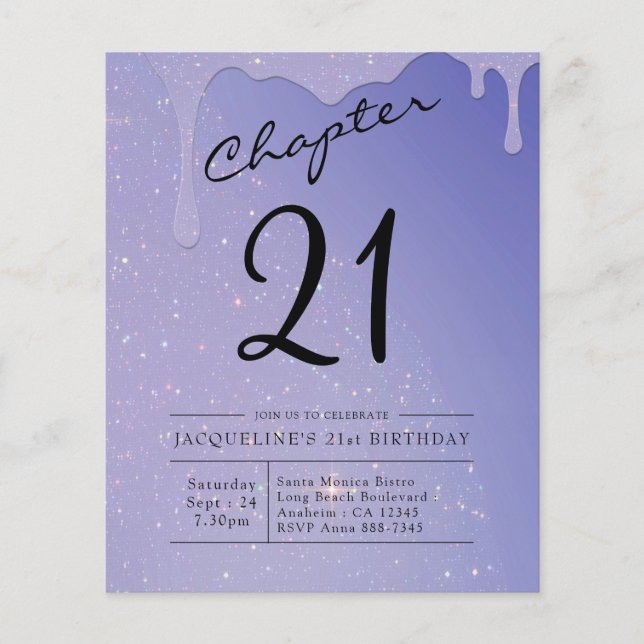 21st Birthday Script Glitter Invitation Flyer (Front)