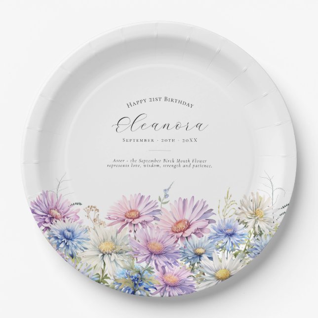 21st Birthday September Birth Flower Paper Plate (Front)