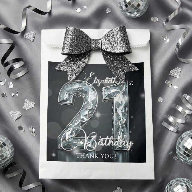 21st Birthday Silver Diamonds Glam Black Thank You Favour Bags (Creator Uploaded)
