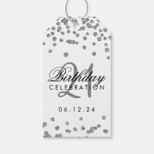21st Birthday Silver Faux Glitter Confetti White Gift Tags