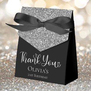 21st Birthday Silver Glitter Black Thank You Favour Box
