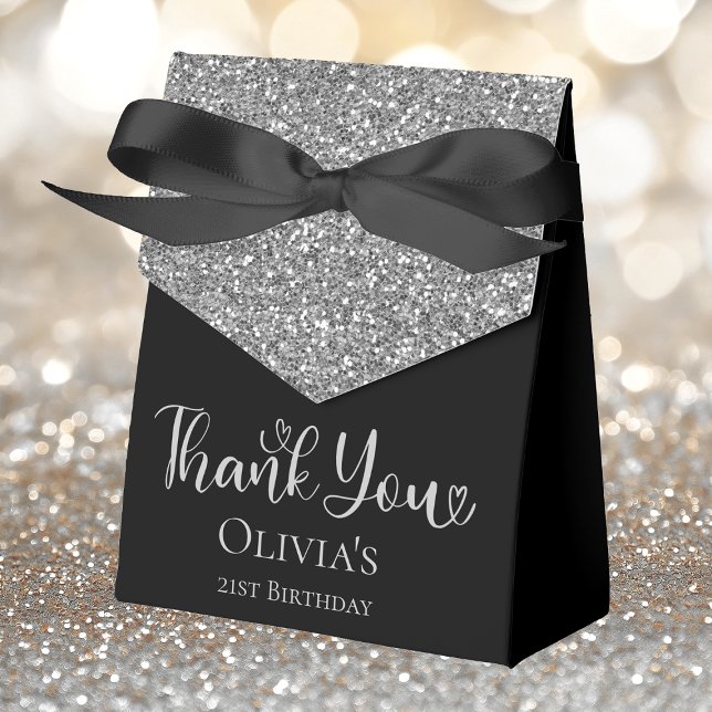 21st Birthday Silver Glitter Black Thank You Favour Box (Creator Uploaded)