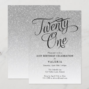 21ST Birthday  Silver Glitter Invitation