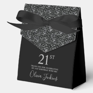 21st Birthday Silver Glitter Roses Thank You Favour Box