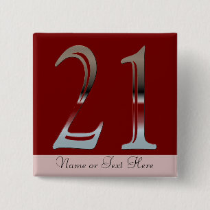 21st Birthday Silver Number 21 15 Cm Square Badge