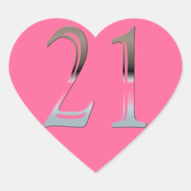 21st Birthday Silver | Number 21 Heart Sticker (Front)