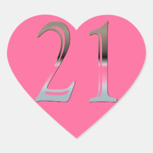 21st Birthday Silver Number 21 Heart Sticker