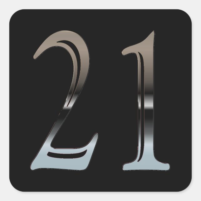 21st Birthday Silver | Number 21 Square Sticker (Front)