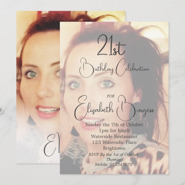 21st Birthday Simple Elegant Photo Invitation (Front/Back)