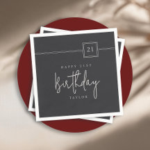 21st Birthday Simple Minimalist Flat Black