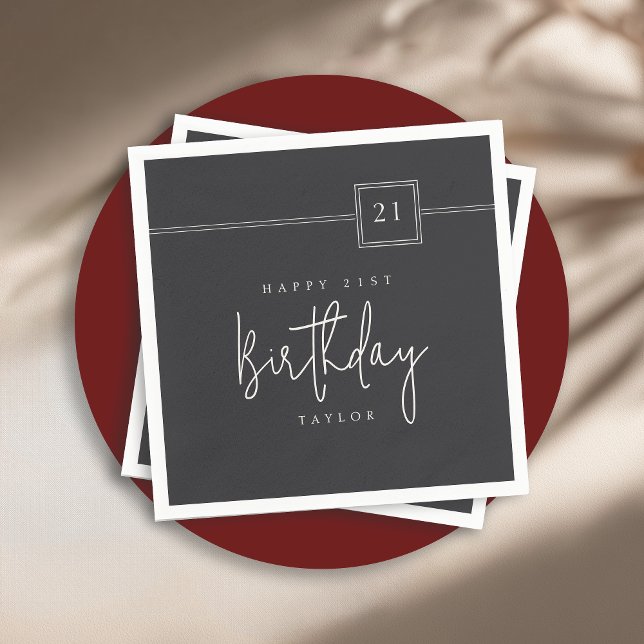 21st Birthday Simple Minimalist Flat Black Napkin (Creator Uploaded)