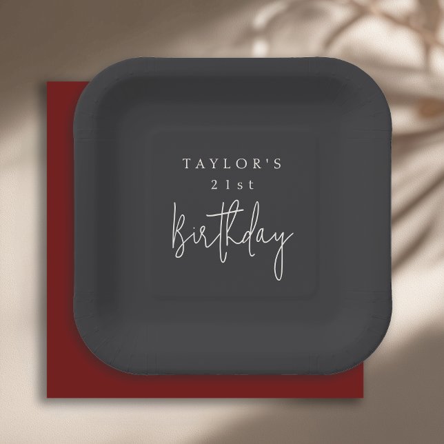 21st Birthday Simple Minimalist Flat Black Paper Plate (Creator Uploaded)