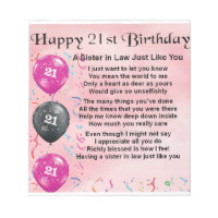 21st Birthday - Sister in Law Poem