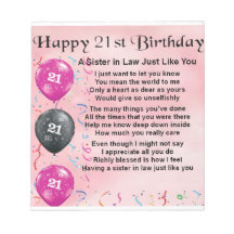 21st Birthday - Sister in Law Poem