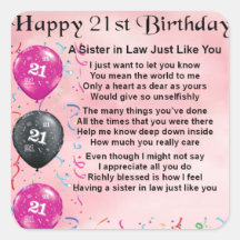 21st Birthday - Sister in Law Poem
