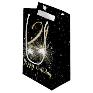 21st Birthday Sparkler On Black  Small Gift Bag