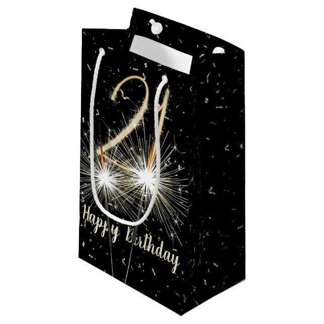 21st Birthday Sparkler On Black  Small Gift Bag (Front Angled)