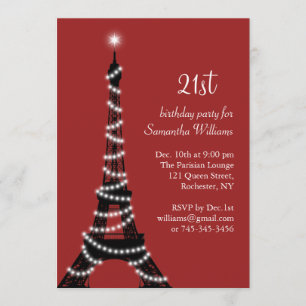21st Birthday Sparkling Eiffel Tower Invitation