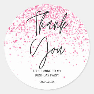 21st Birthday Sparkling Hot Pink Glitter Thank You Classic Round Sticker