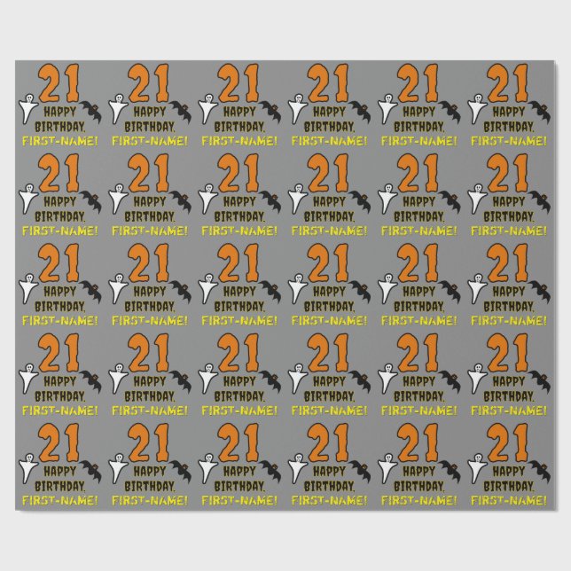 21st Birthday: Spooky Halloween Theme, Custom Name Wrapping Paper (Flat)