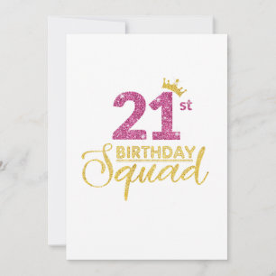 21st Birthday Squad Party Crown Pink Gold Invitation