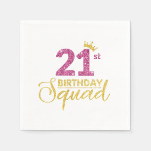21st Birthday Squad Party Crown Pink Gold Napkin