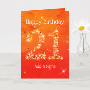 21st Birthday - Star Number Red Orange Glow Age 21 Card