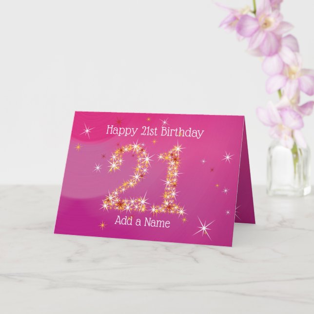 21st Birthday - Star Numbers - Pink - Age 21 Card (Orchid)
