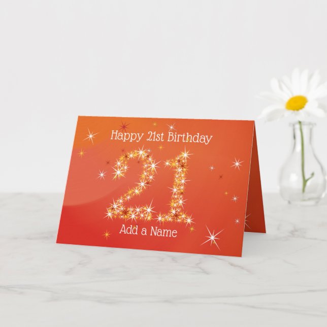 21st Birthday - Star Numbers - Red - Age 21 Card (Small Plant)