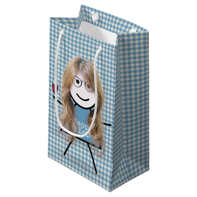 21st Birthday Stick Girl On Gingham with Wine  Small Gift Bag (Front Angled)