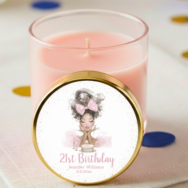  21st birthday stylish pink dress girly party chic classic round sticker (Creator Uploaded)