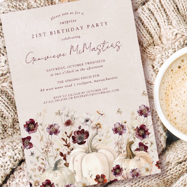 21st Birthday Surprise Party Pumpkin Wildflower Invitation (Creator Uploaded)