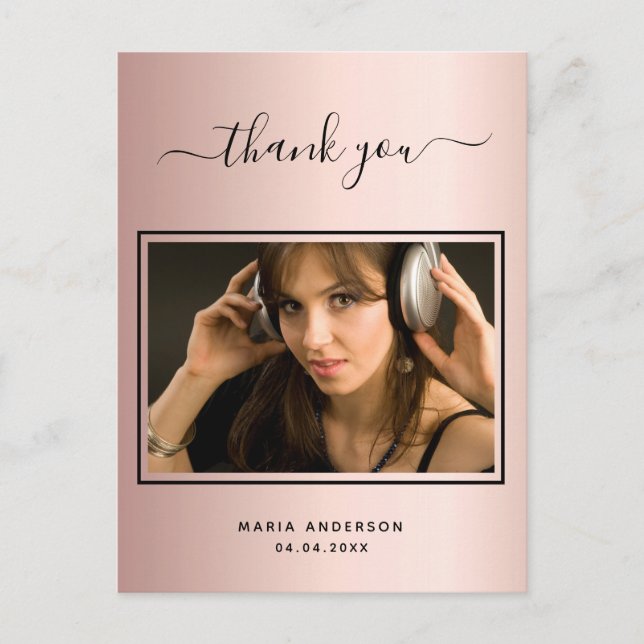 21st birthday thank you photo rose gold postcard (Front)