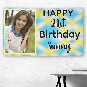 21st Birthday Tie Dye One Photo Banner