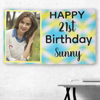 21st Birthday Tie Dye One Photo Banner