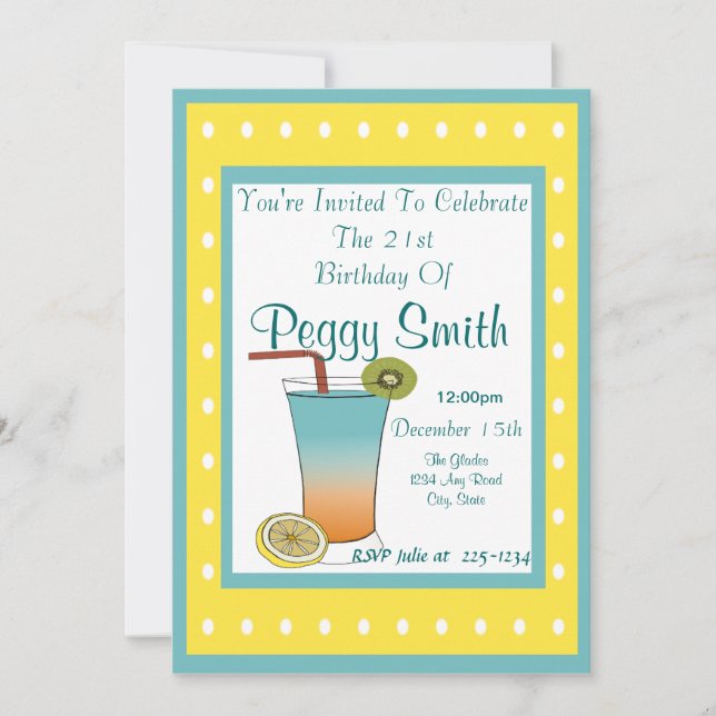 21st Birthday Tropical Drink Invitation (Front)