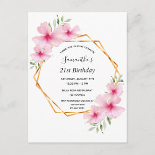 21st birthday tropical geometric pink invitation postcard