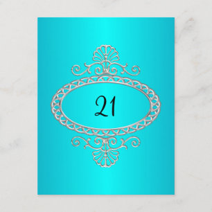 21st Birthday Turquoise & Silver Metal Invitation