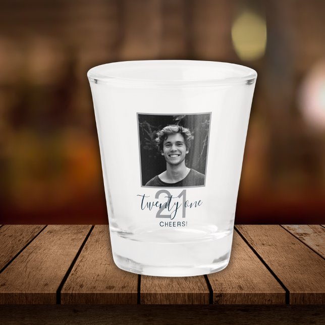 21st Birthday Twenty One Photo Trendy Script  Shot Glass (Creator Uploaded)
