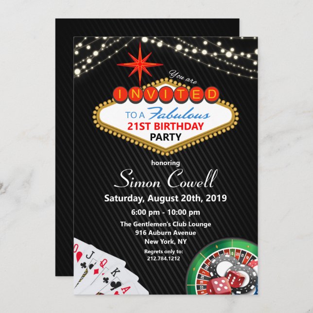21st Birthday Vegas Casino Invitation (Front/Back)