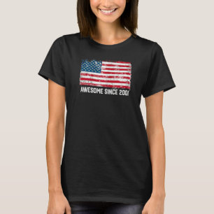 21st Birthday Vintage Usa Flag Awesome Since 2001 T-Shirt