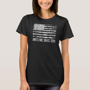 21st Birthday Vintage Usa Flag Awesome Since 2001 T-Shirt