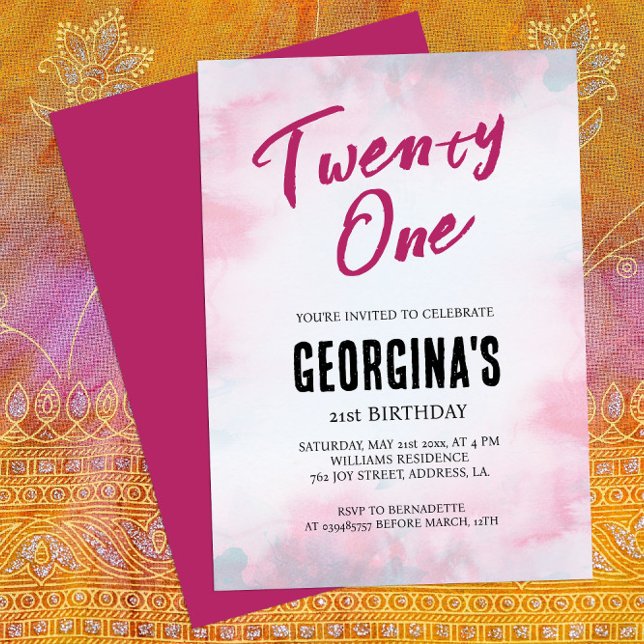 21st Birthday Watercolor Pink Theme Invitation (Creator Uploaded)