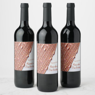 21st Birthday Wine Labels Rose Gold Glitter Drips