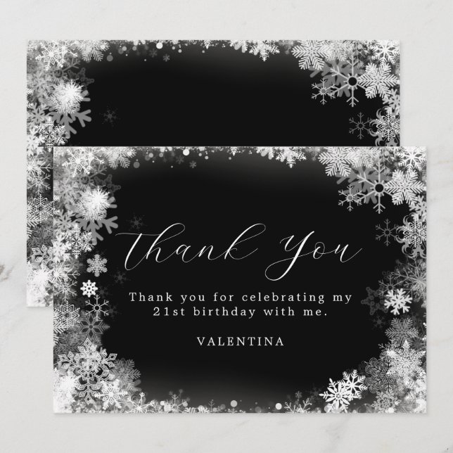 21st Birthday Winter Wonderland Snowflake Thank You Card (Front/Back)