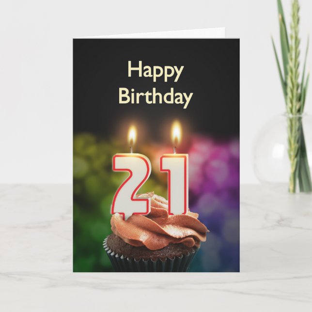21st Birthday with cake and candles Card (Front)