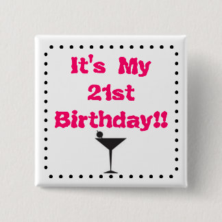 21st Birthday with Martini Glass 15 Cm Square Badge
