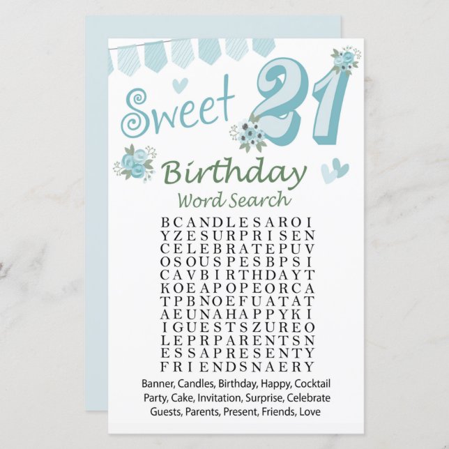 21st Birthday Word Search Game (Front/Back)