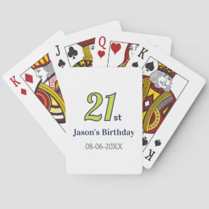 21st birthday yellow blue green bold letter name t playing cards